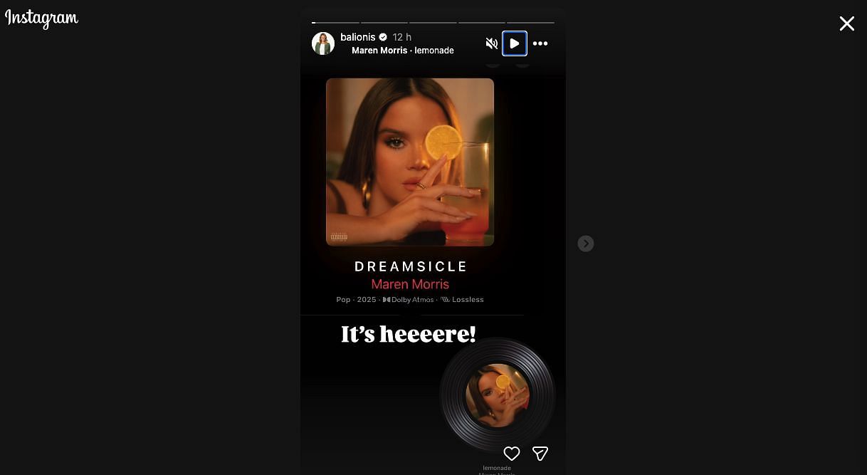 Still taken from Amanda Balionis' Instagram Story_Image Source: Instagram/@balionis